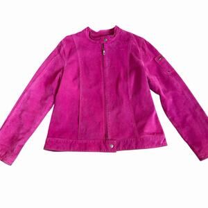 I.e. Relaxed Women's Suede Genuine Leather Pink Moto Jacket Size Large